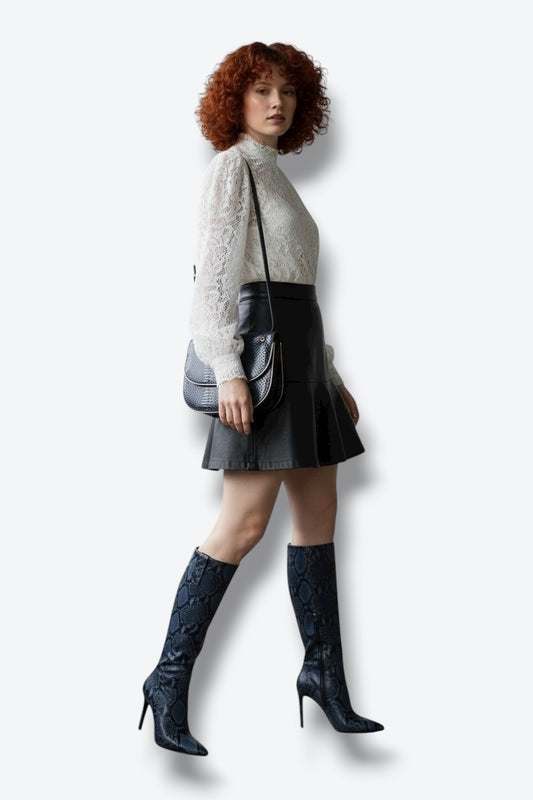 Vintage Navy Snakeskin Gold Frame Bag