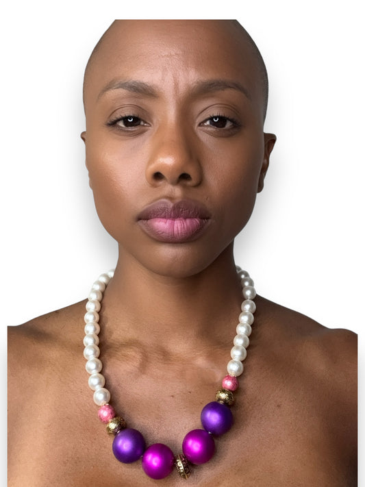 Vintage Purple Bead + Pearl Necklace