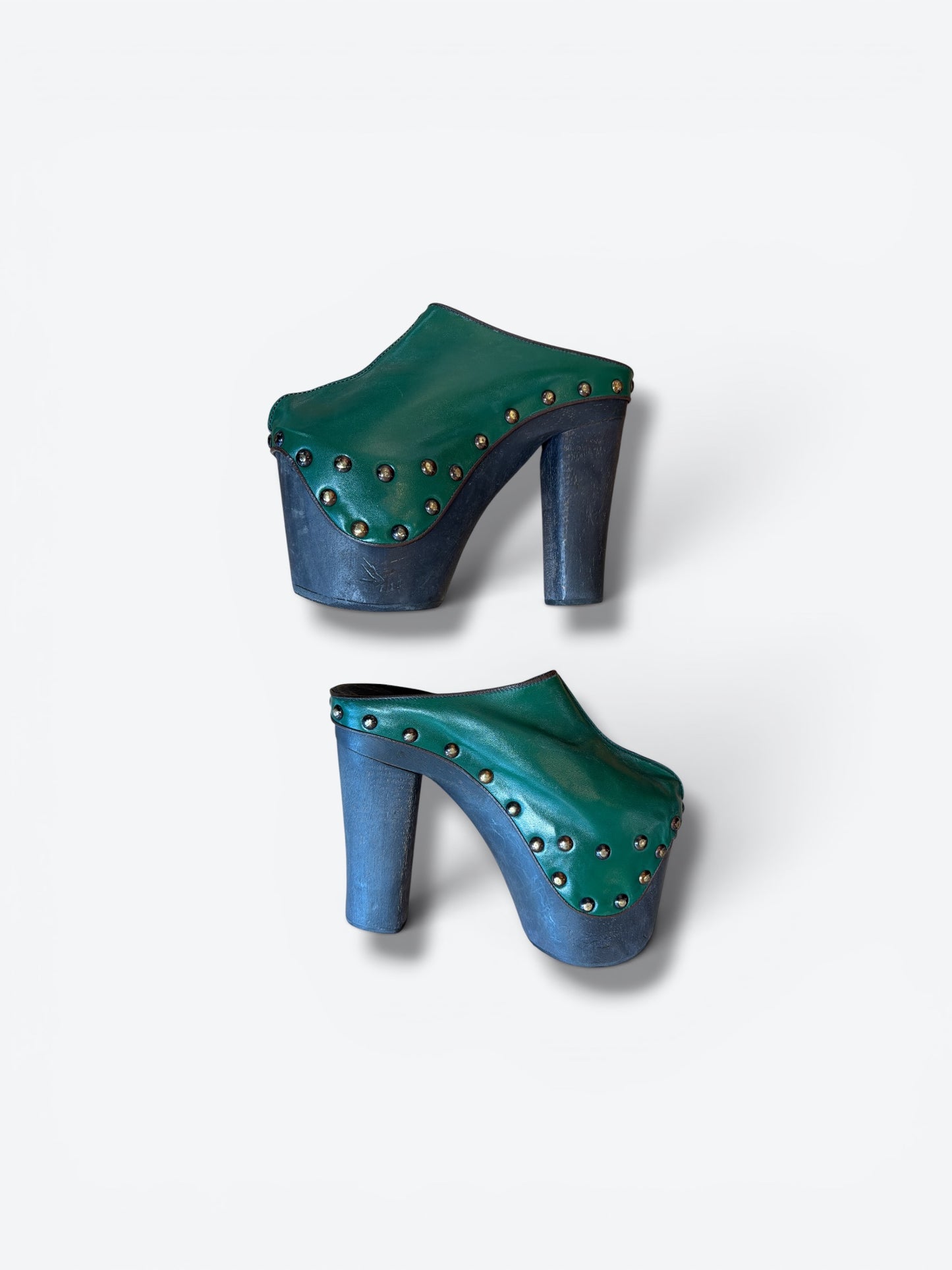 Y2K Hunter Green Leather Studded Clogs
