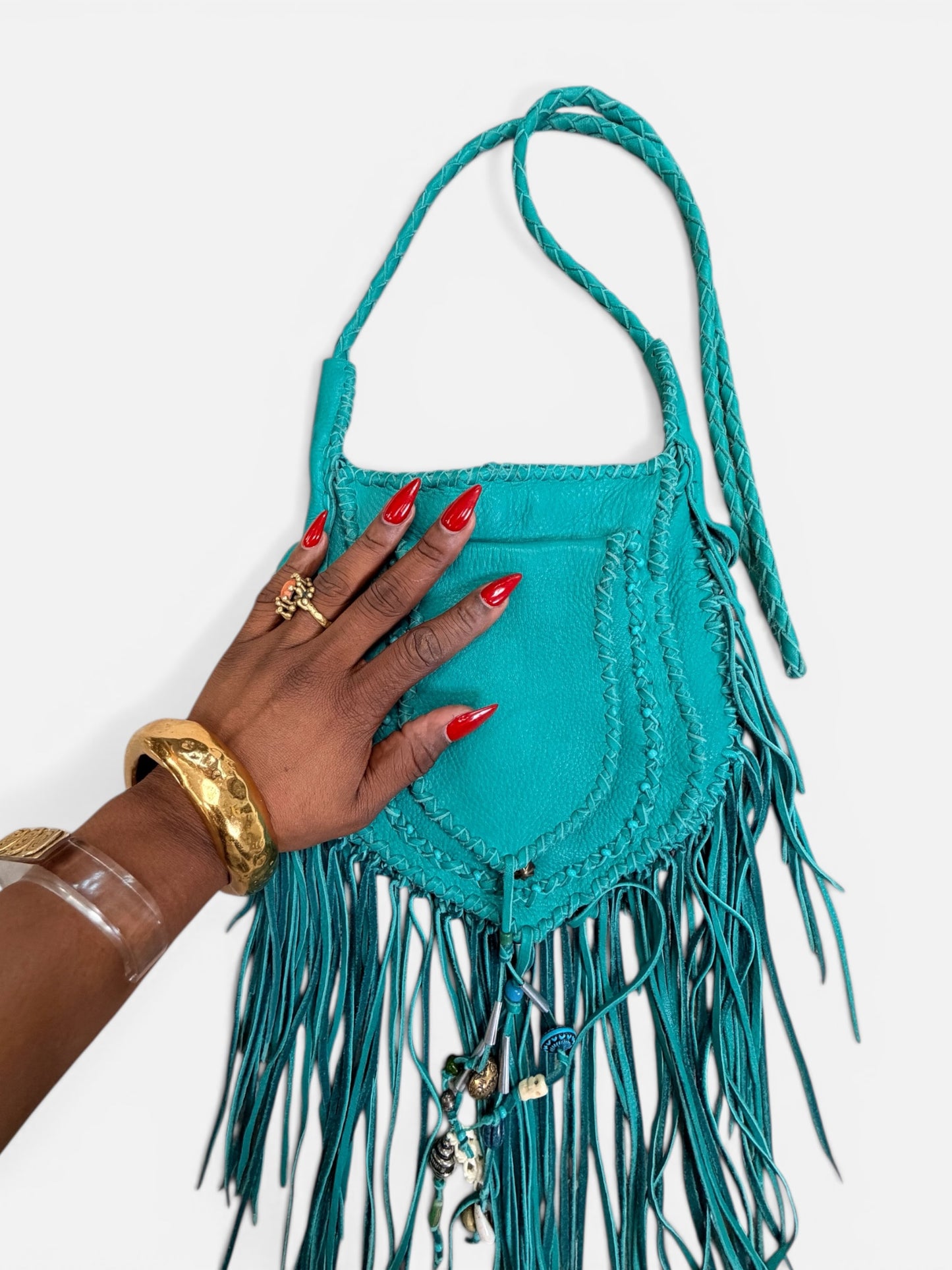 1970s Turquoise Fringe Crossbody – Bohemian Leather Festival Bag