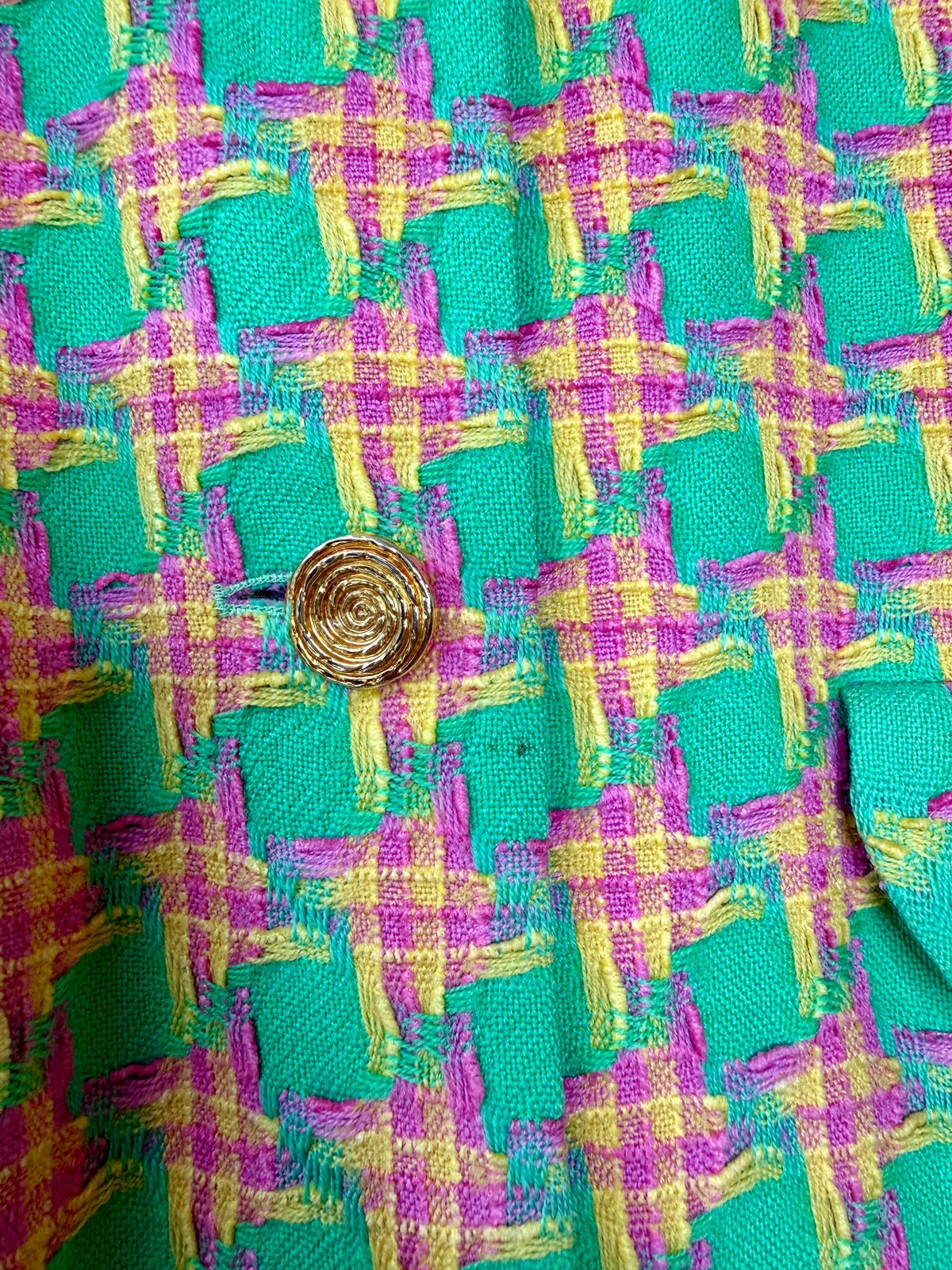 1990s / Y2K Pink and Green Escada Gold Button Blazer