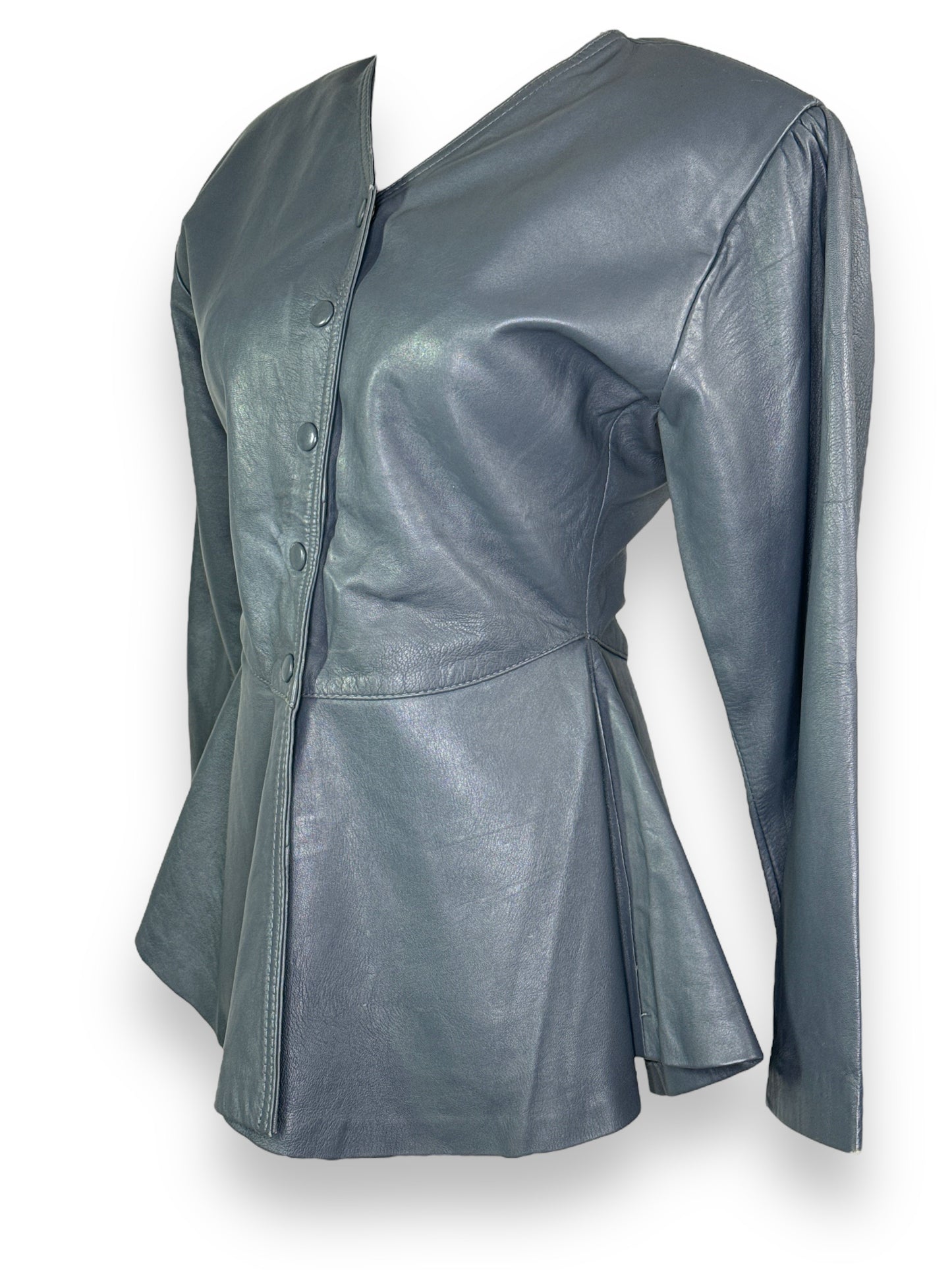 1970s “Leather Classic” Gray Peplum Jacket