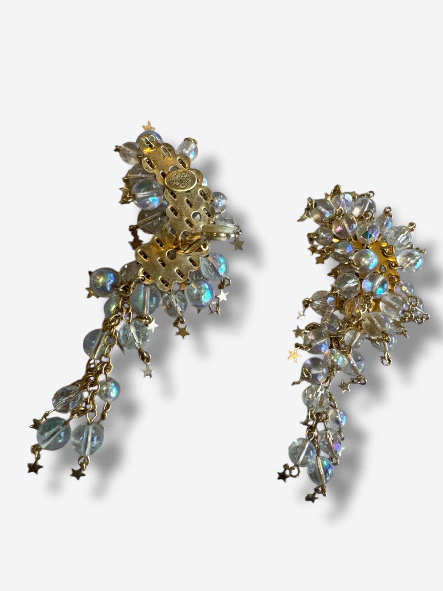 1990s Lunch At The Ritz Celestial Drop Earrings (Signed/Clip)