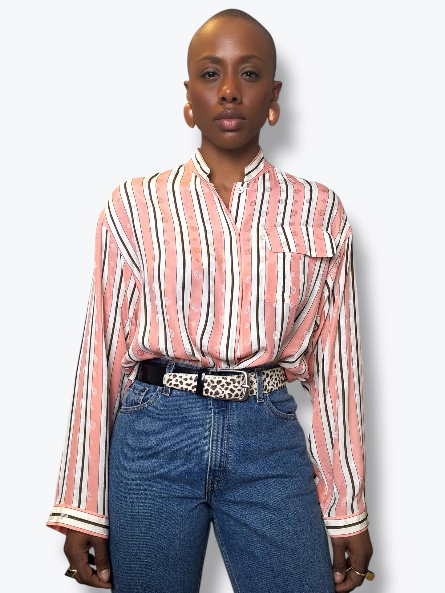 1980s Anne Klein Striped Silk Top