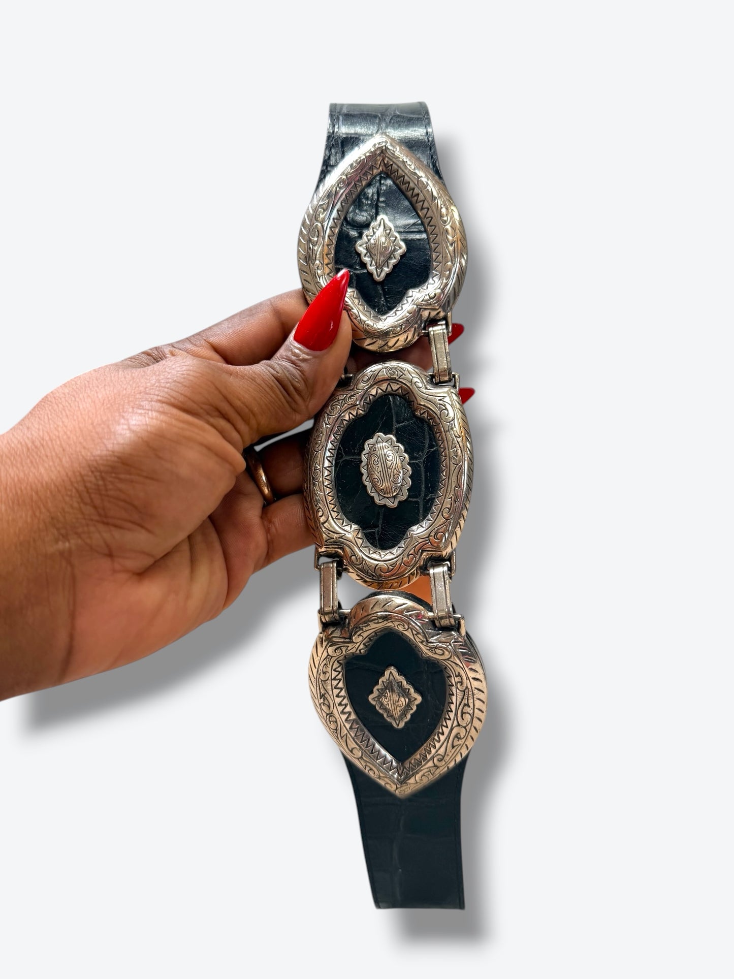 Brighton Western-Inspired Concho Leather Belt – Silver Tone Hardware