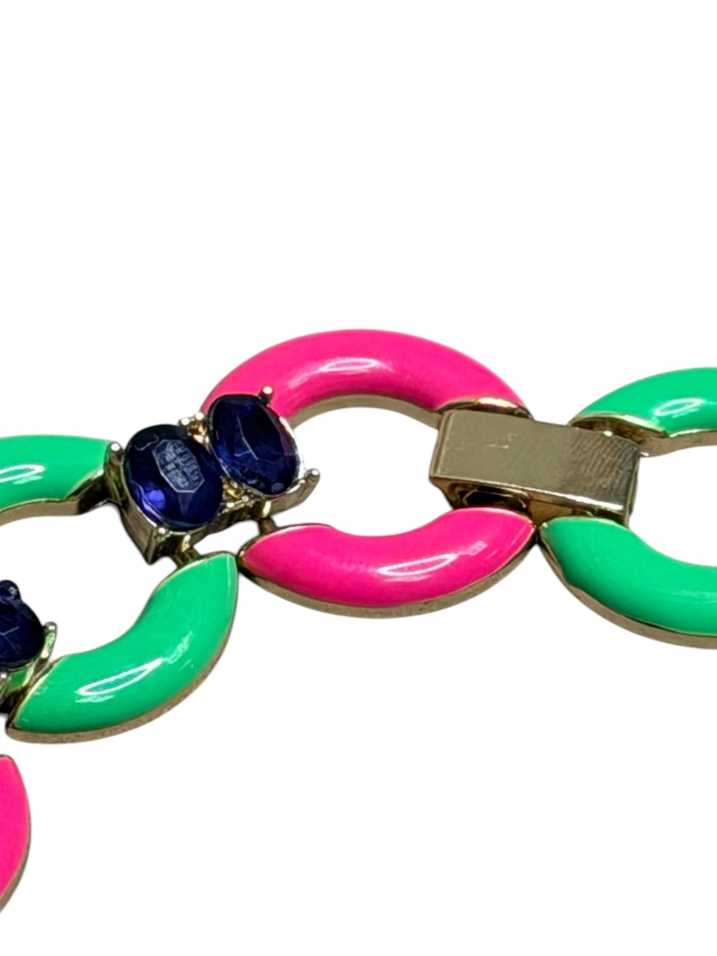 Vintage Neon Link Necklace with Sapphire Rhinestone Accents