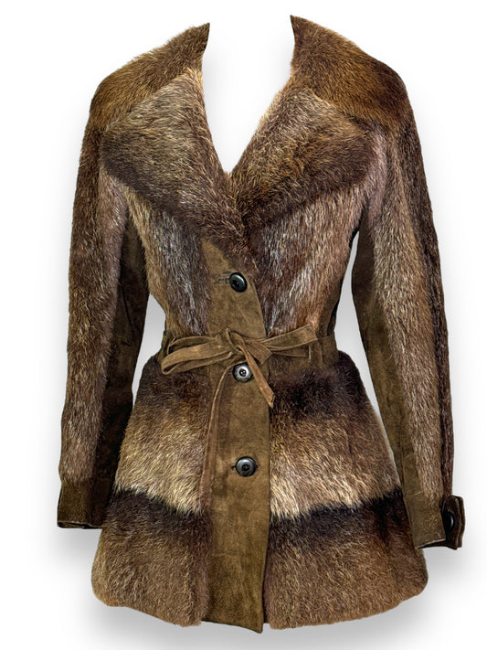 Modepäls  Brown Fur and Suede Belted Jacket