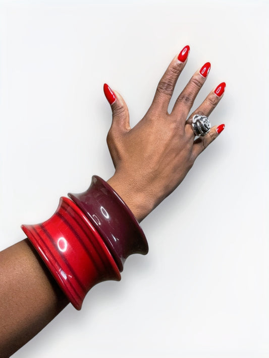 1970s Red Lucite Barrel Bracelets