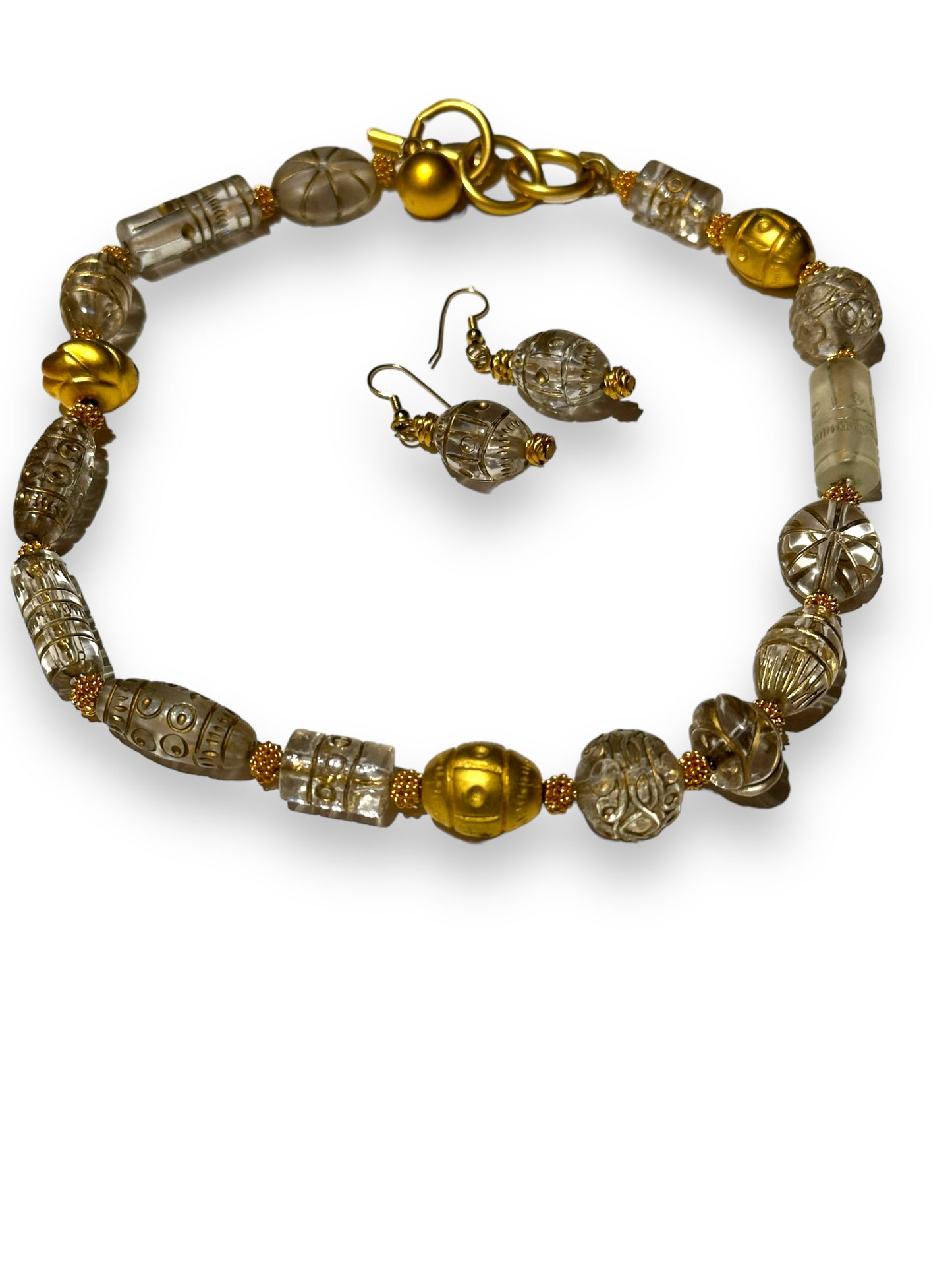 1990s Anne Klein Gold + Clear Beaded Necklace