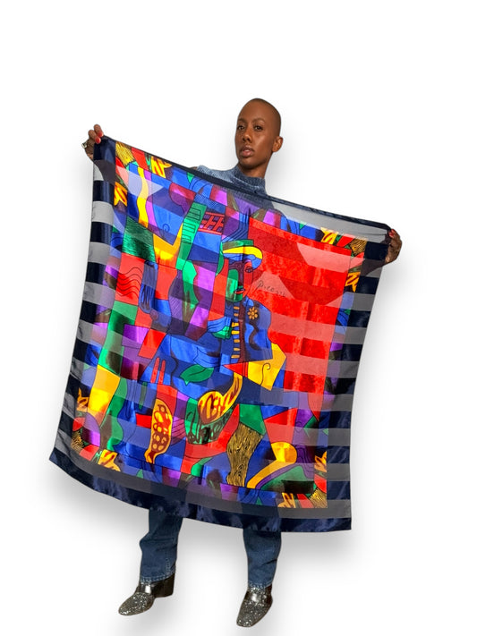 1990s 40.5” x 40.5” Colorful Picasso Scarf