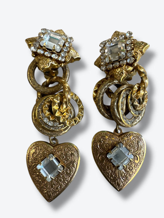1990s Mary DeMarco Metallic Romance Clip On Earrings
