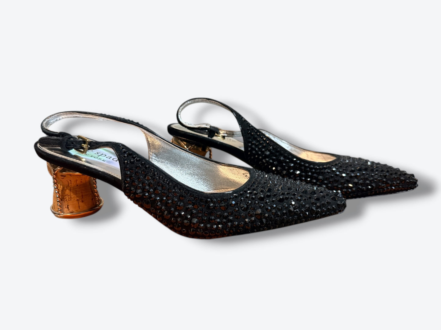 Vintage Kate Spade New York Crystal Embellished Slingback Heels with Sculptural Heel