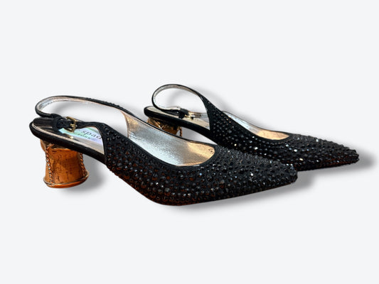 Vintage Kate Spade New York Crystal Embellished Slingback Heels with Sculptural Heel