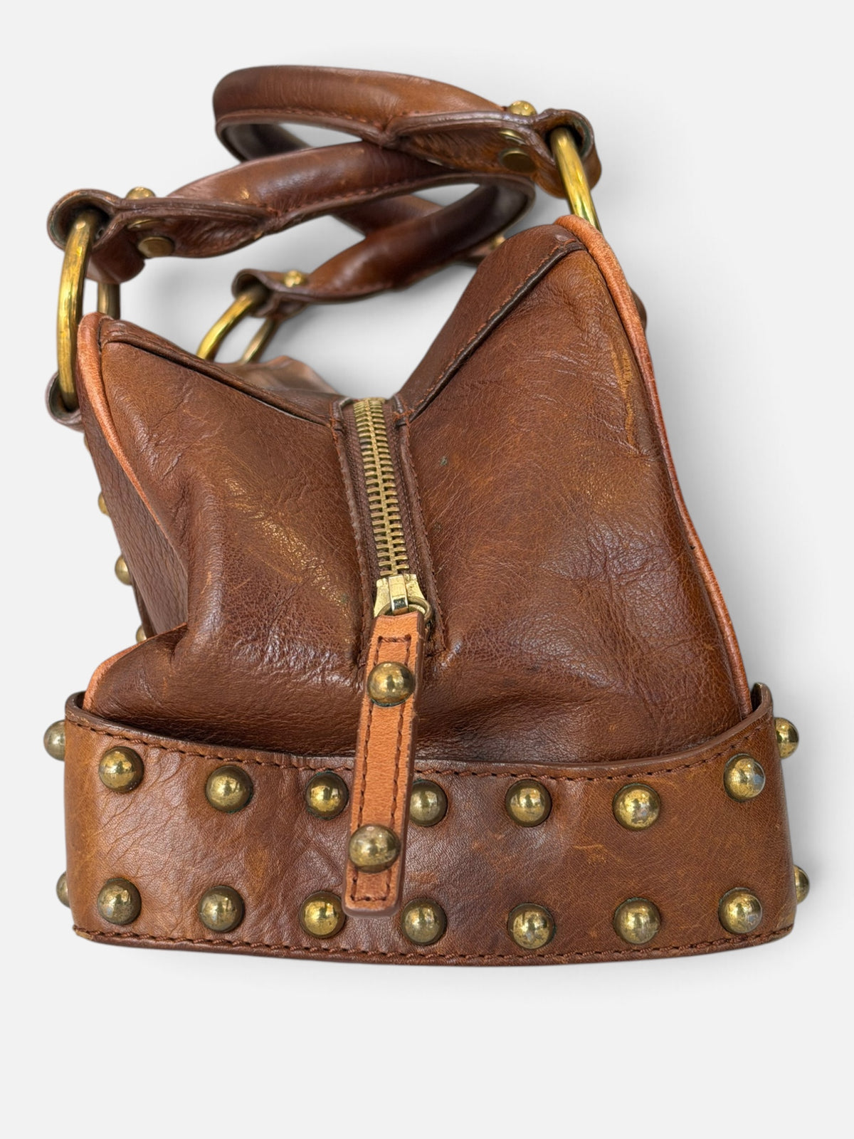 Y2K Kona Brown & Gold Grommet Satchel