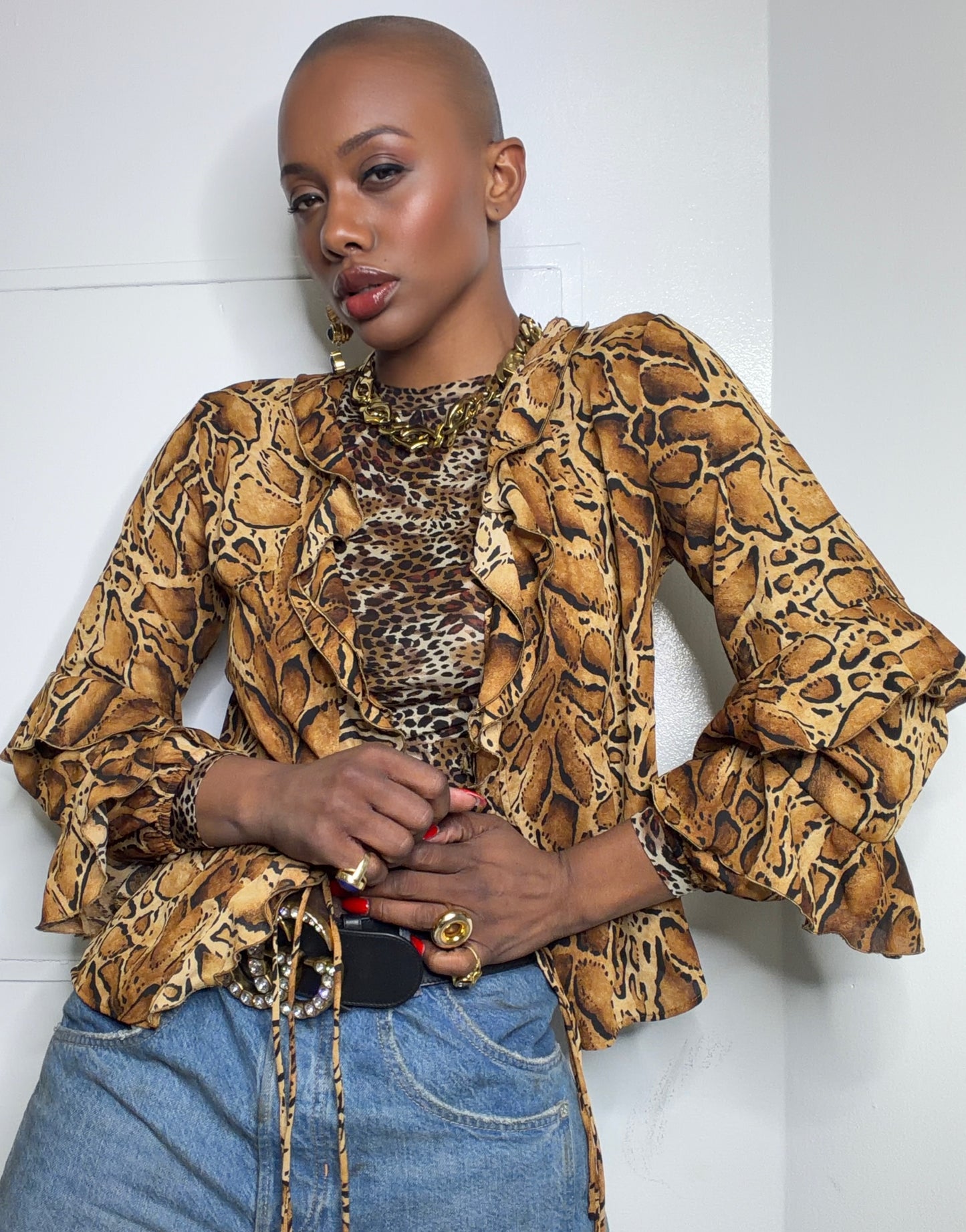 Y2K Leopard Print Ruffle Top