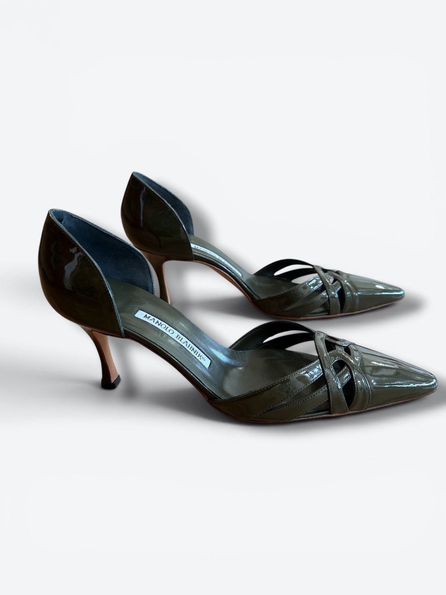 Y2K Manolo Blahnik Hunter Green Patent Leather D’Orsay Pumps
