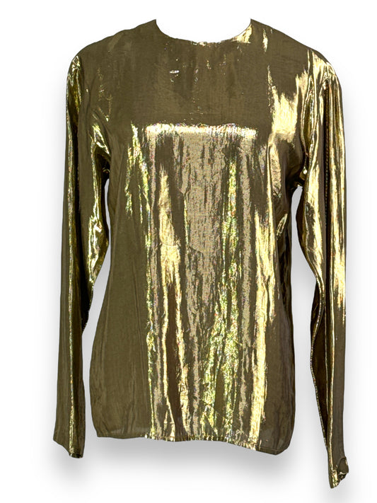 1990s Evan-Picone Liquid Gold Metallic Blouse