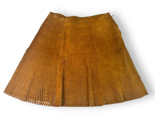 1970s Saks Fifth Avenue Brown Suede + Net Skirt