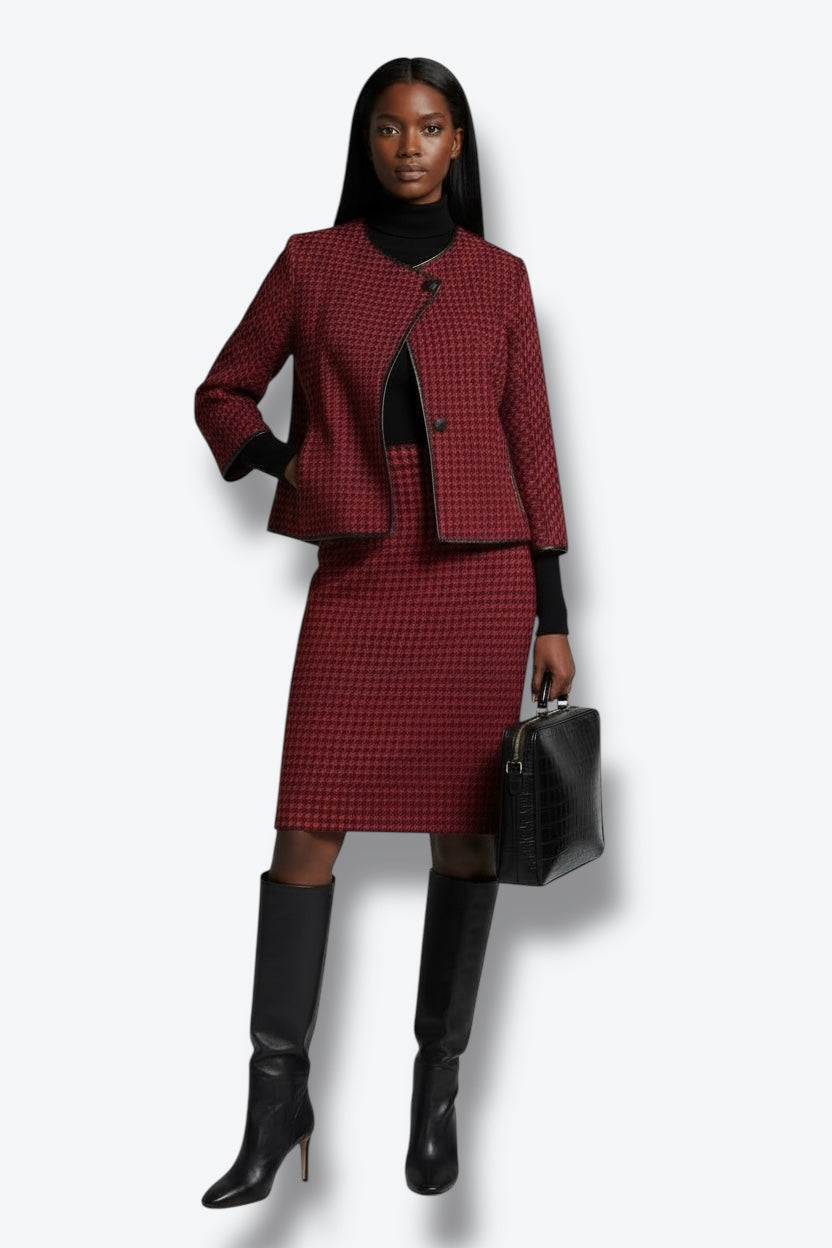 1970s Pierre Balmin Aysmmetrical Red Houndstooth Suit