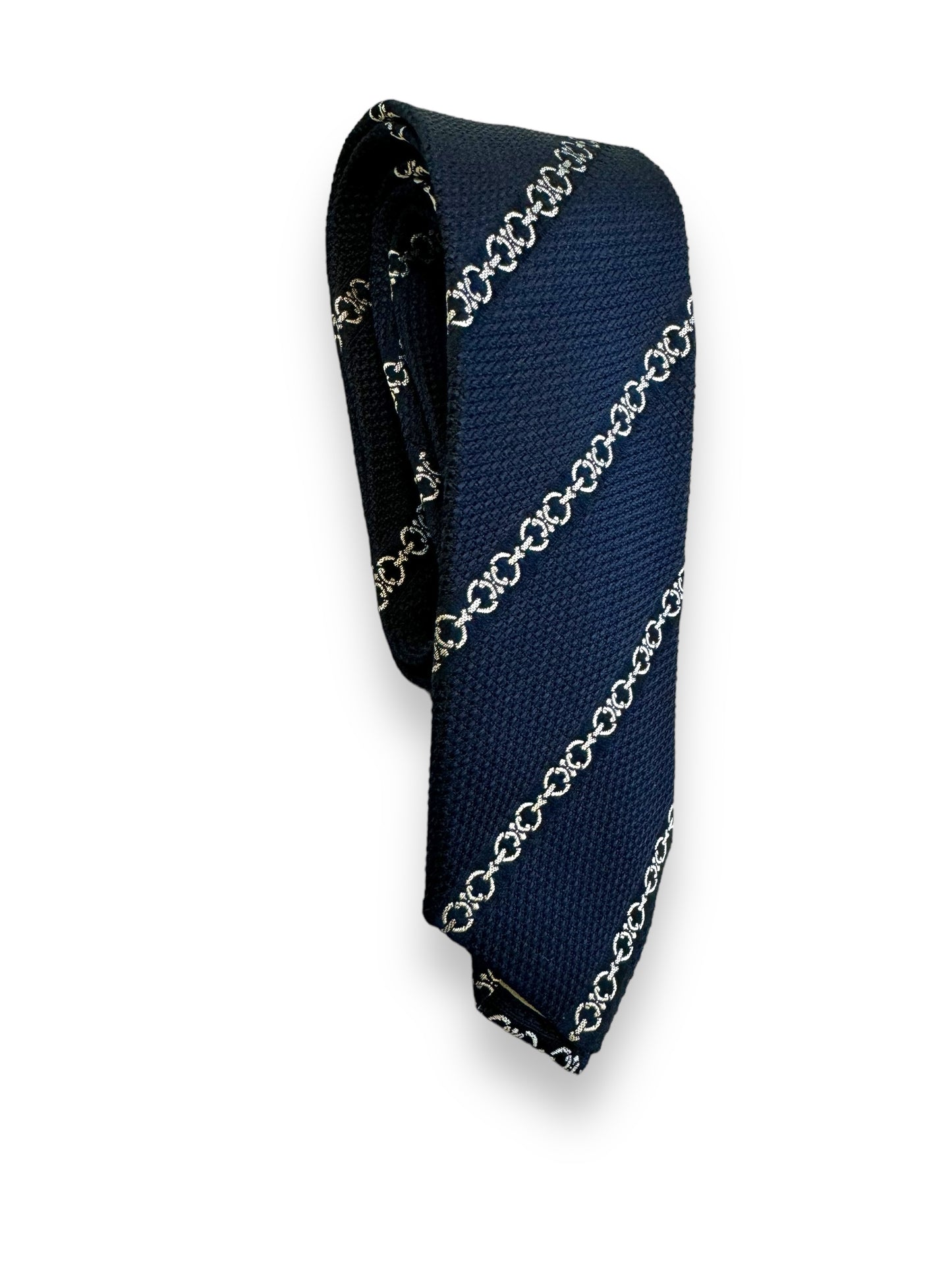 Vintage Celine 100% Silk Navy Chain Link Tie