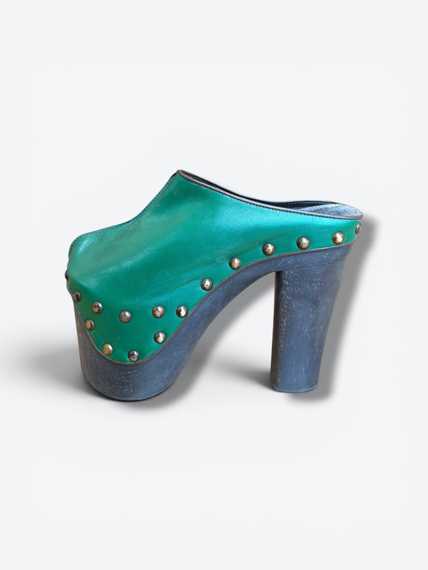 Y2K Hunter Green Leather Studded Clogs