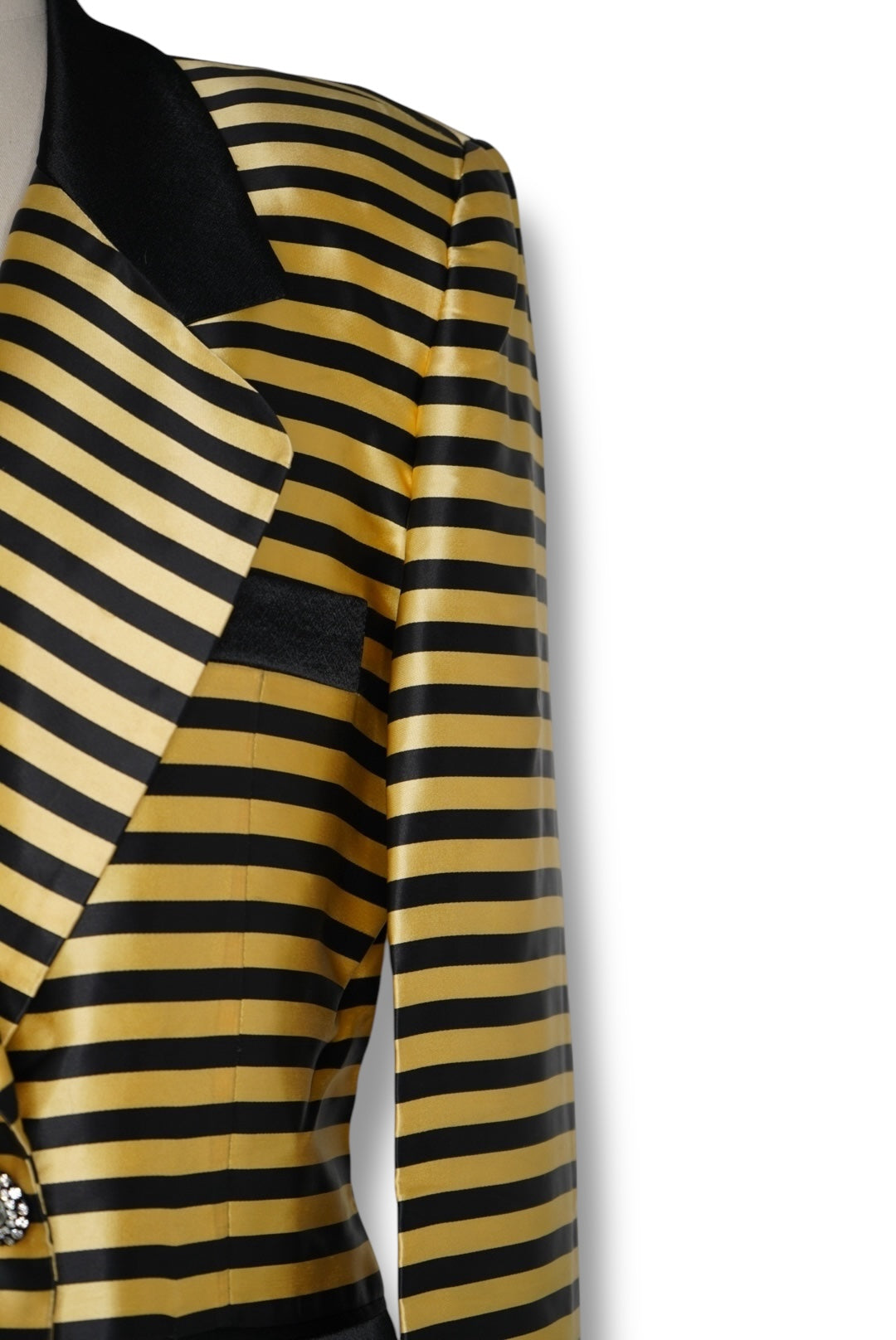 1980s Lilli Taylor Black & Creme Stripe Diamond Button Blazer