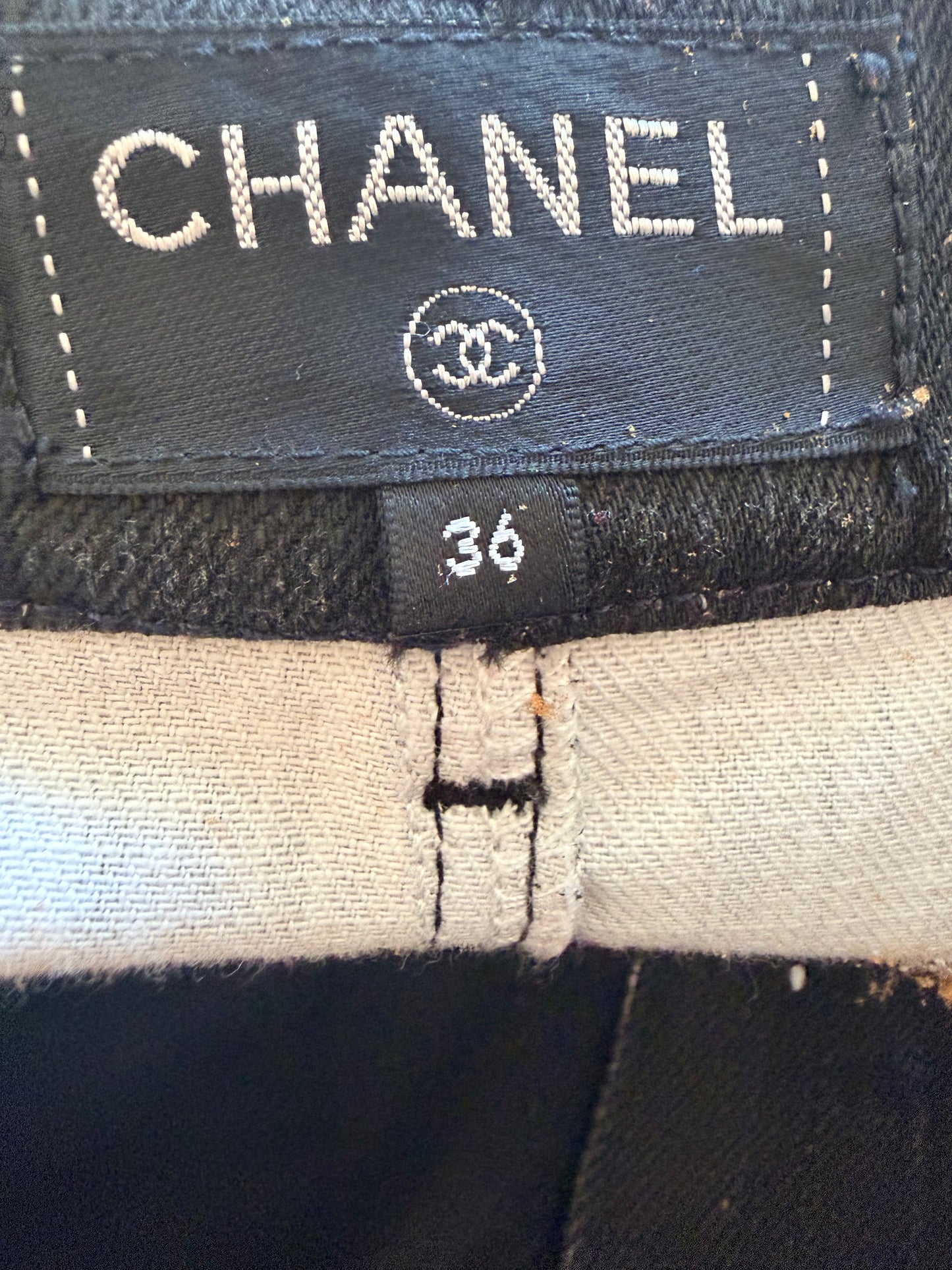 CHANEL Graphic Wide-Leg Denim Culotte Jeans | CC Celestial Print | Karl Lagerfeld Era