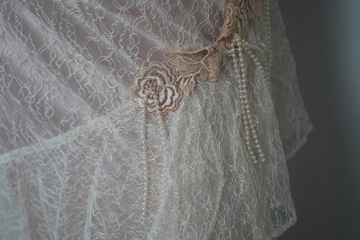 1970s/80s  : "Cachet by Bari Protas" Vintage Lace and Pearl Dress