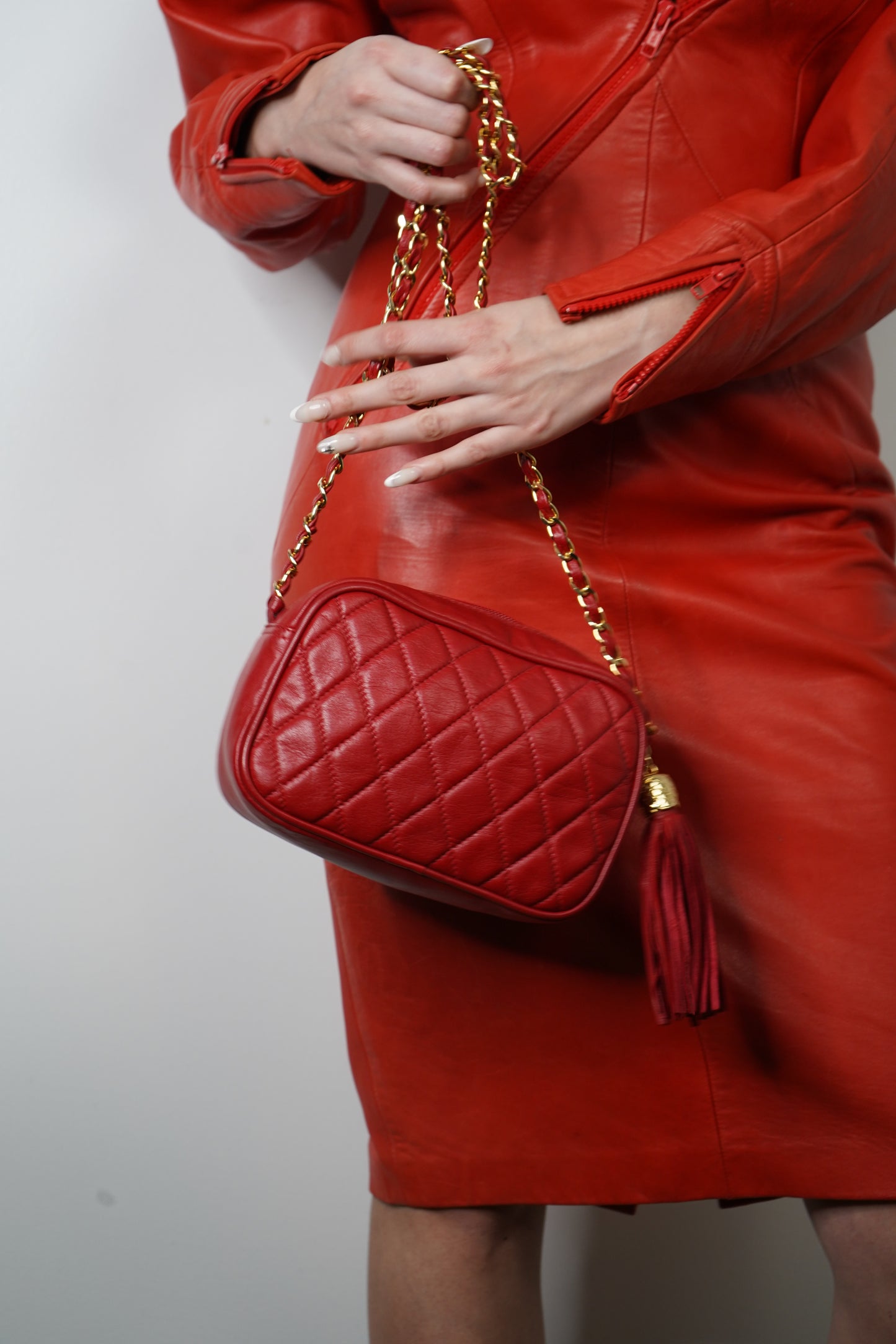 1980s • 1990s Holt Renfrew Canada Red Quilted + Chain Crossbody