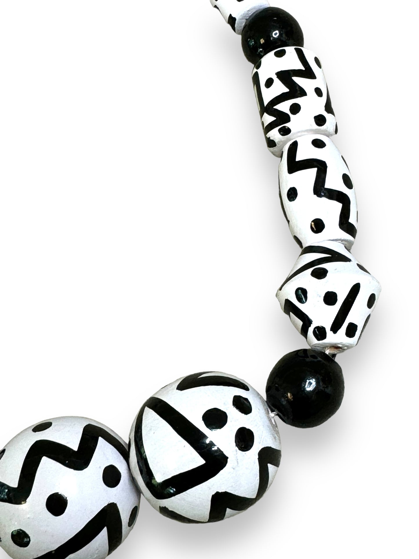 1990s Black and White Doodle Ball Wooden Necklace