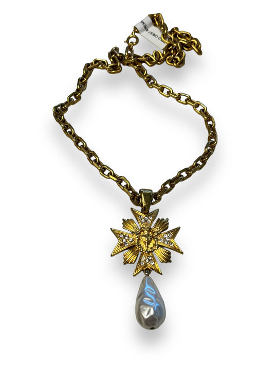 Vintage Gold Crest + Pearl Necklace