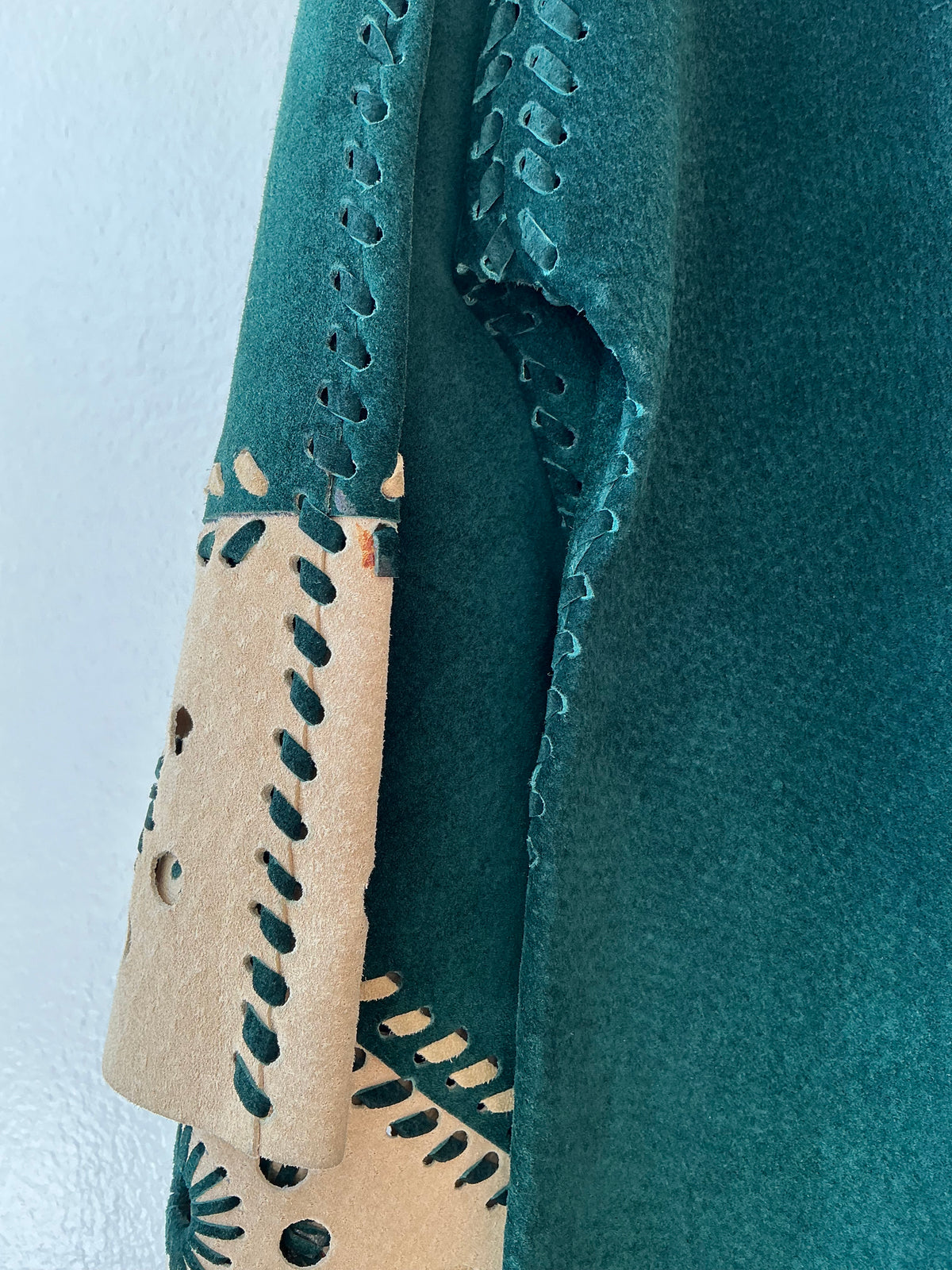 1970s Hunter Green + Beige Leather Top
