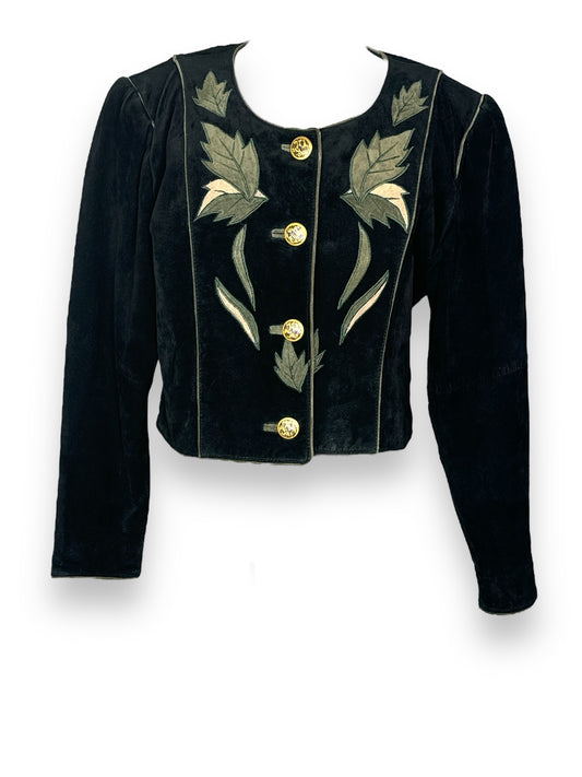 1980s Yessica Suede and Floral Crop Jacket