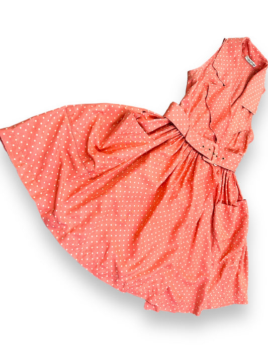 1960s Christian Dior Orange Belted Polka Dot Dress