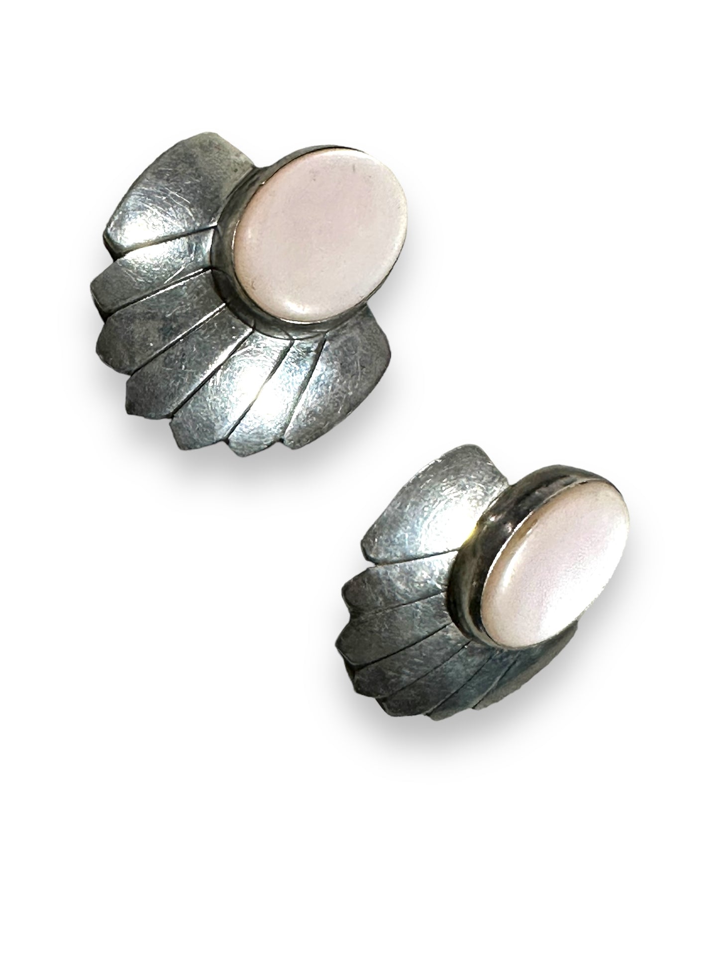 1990s Sterling Sliver + Pale Pink Stone Earrings