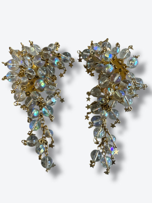 1990s Lunch At The Ritz Celestial Drop Earrings (Signed/Clip)