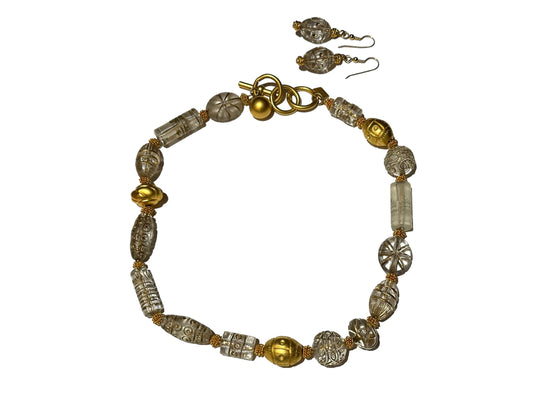 1990s Anne Klein Gold + Clear Beaded Necklace