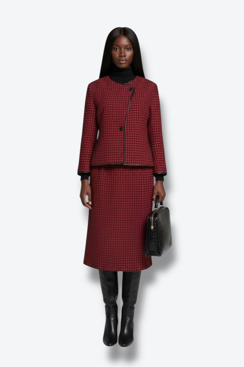 1970s Pierre Balmin Aysmmetrical Red Houndstooth Suit
