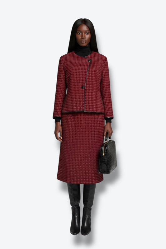 1970s Pierre Balmin Aysmmetrical Red Houndstooth Suit