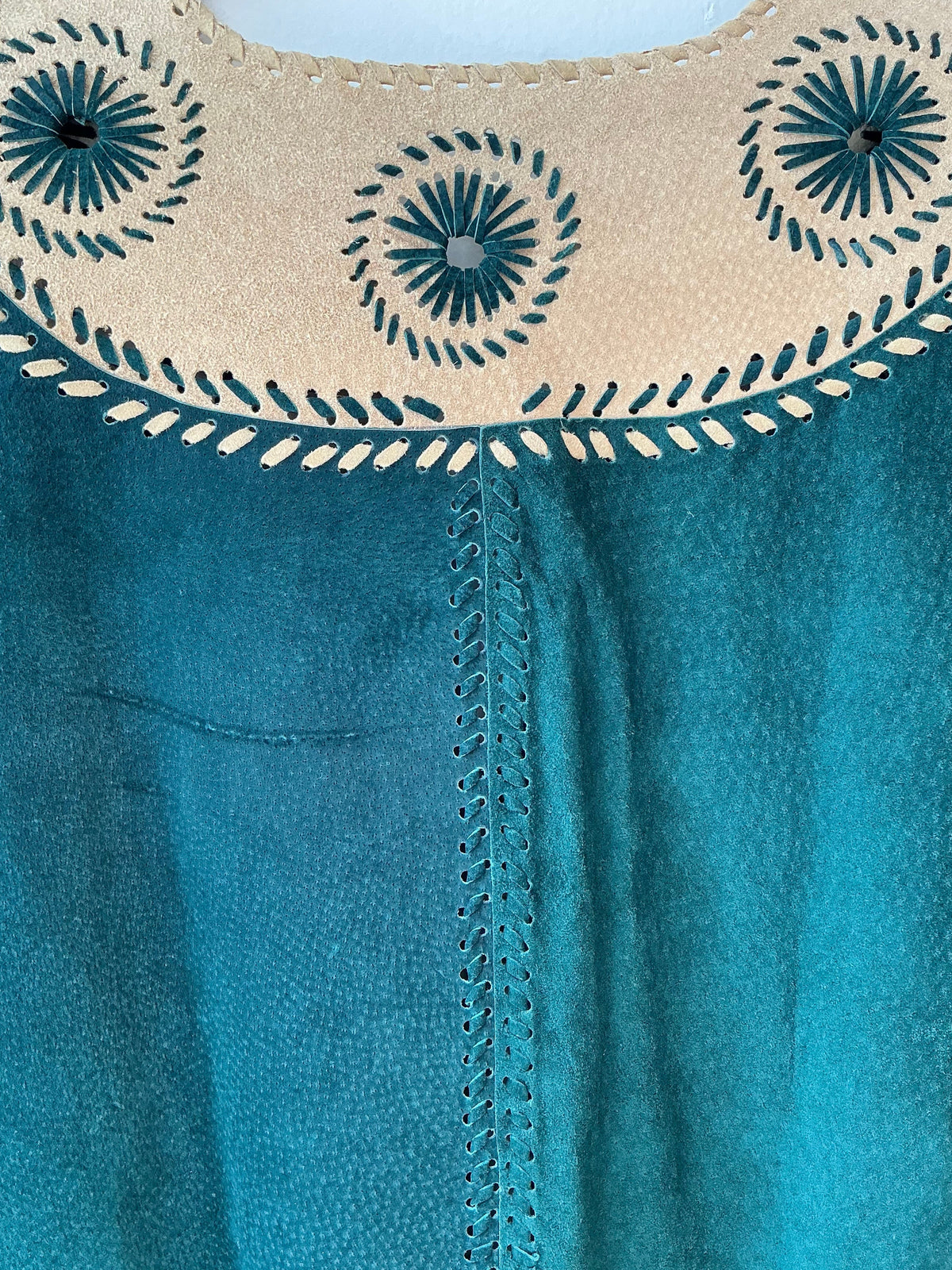 1970s Hunter Green + Beige Leather Top