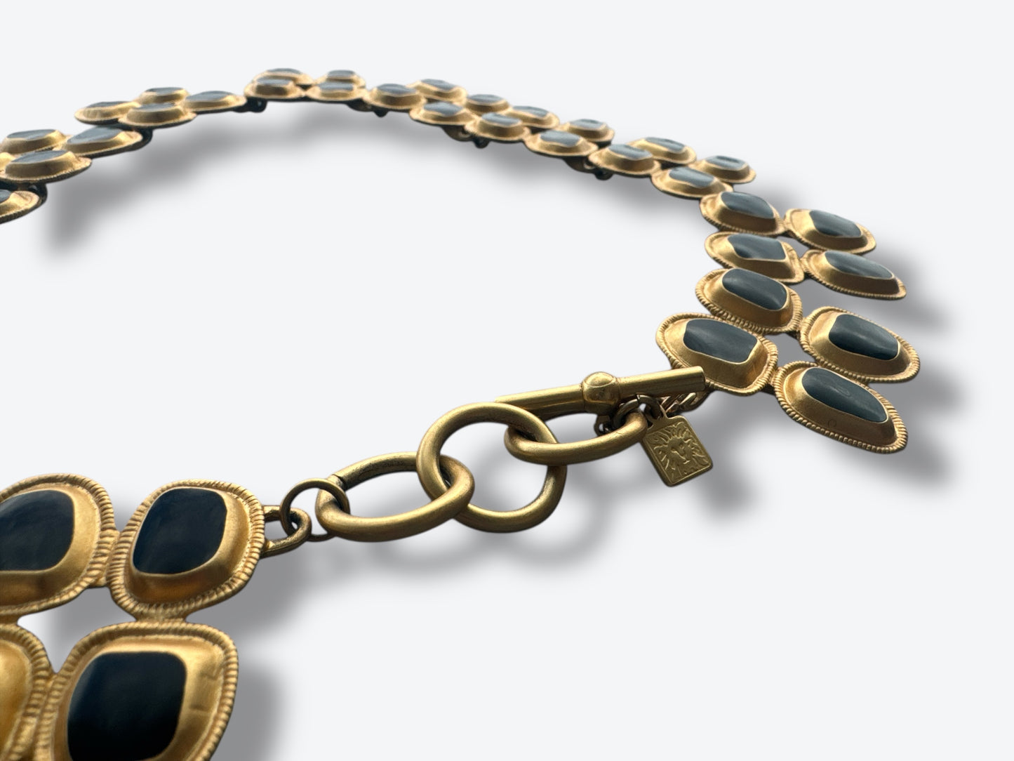 1980s Anne Klein Black Cushion Cabochons Collar