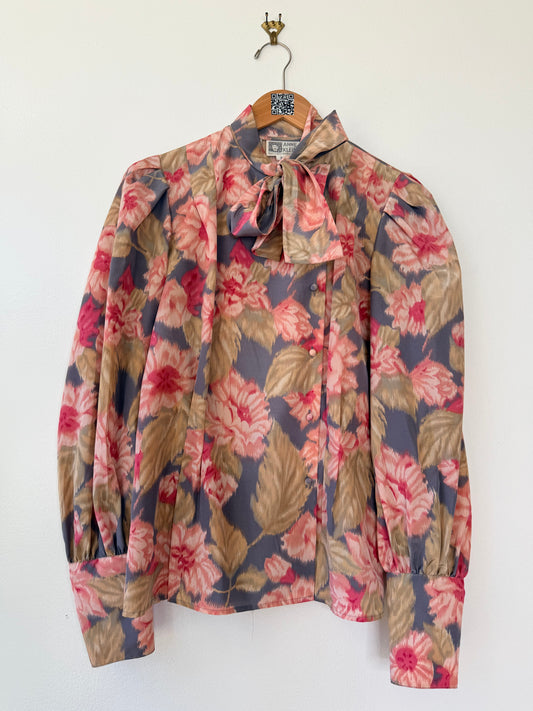 1970s Anne Klein Floral Bow Blouse (As Is)