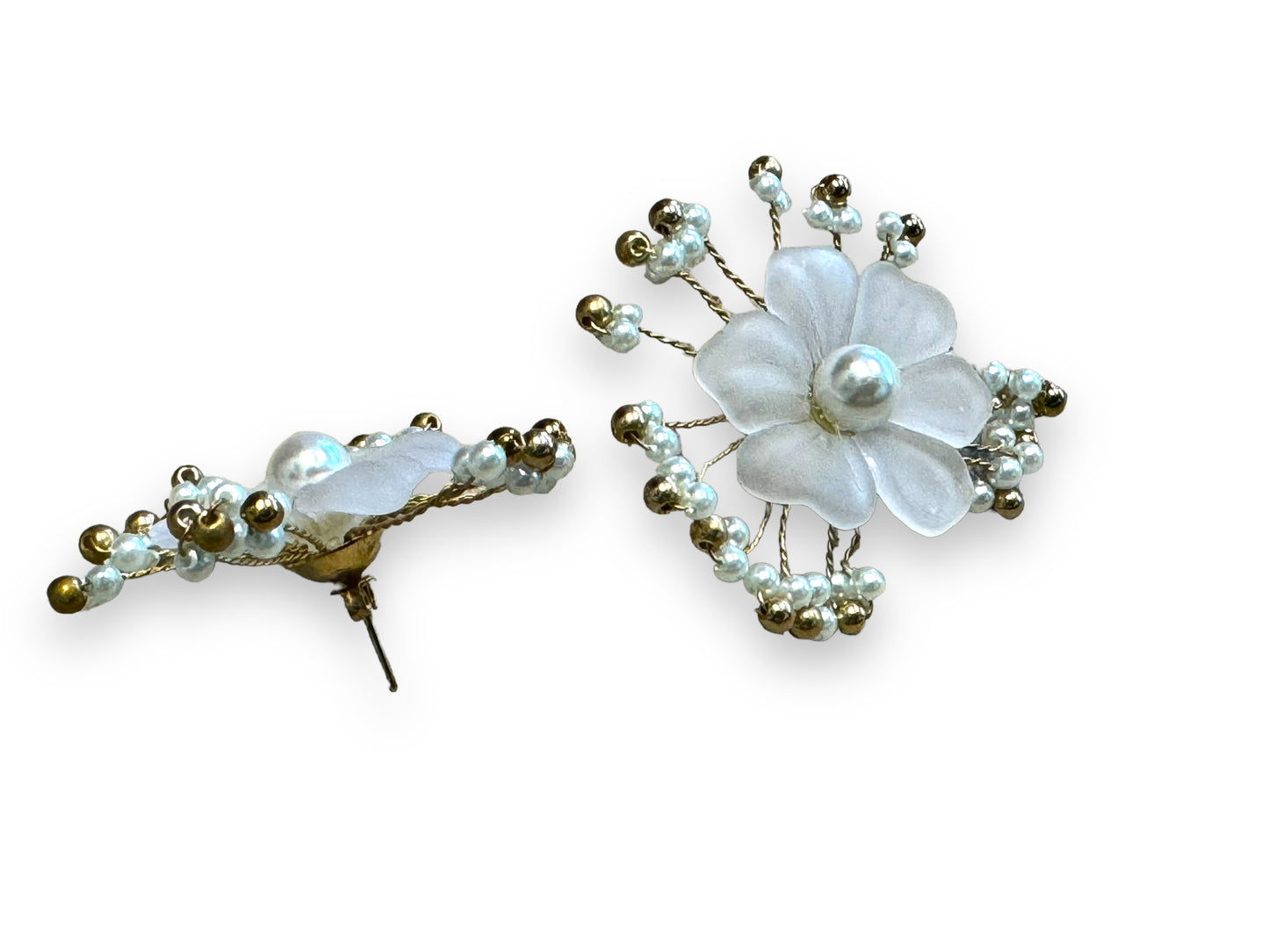 1990s Lucite Floral and Beaded Floral Earrings