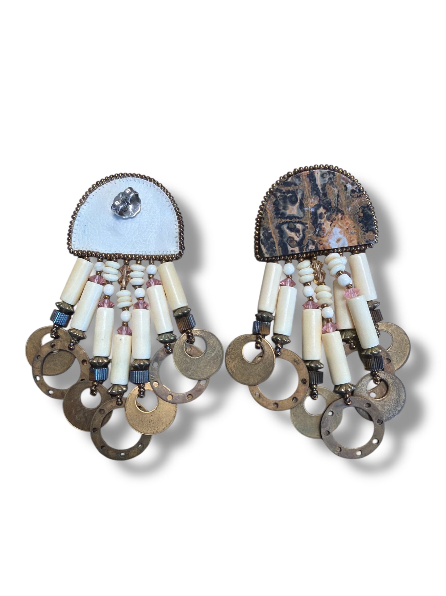 1980s Statement Fringe Earrings with Stone & Mixed Beads