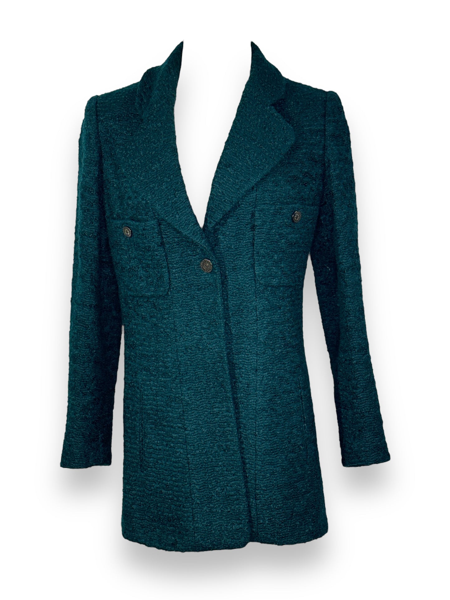 Vintage Chanel Hunter Green Boucle Wool Blazer