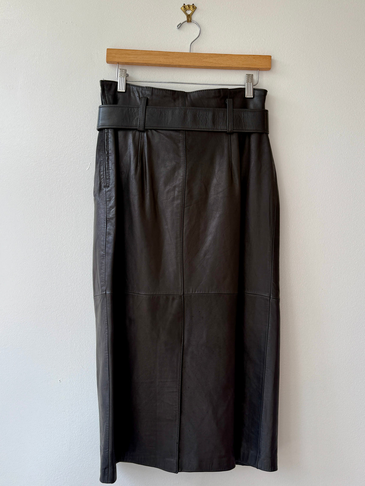 1970s/80s Pia Rucci Black Leather Belted Skirt