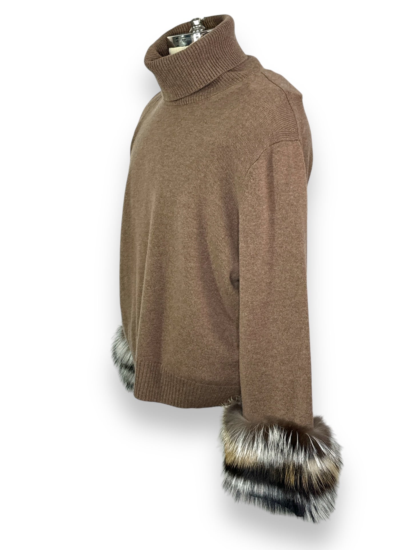 Trend: NWT Lafayette 148 New York Tobacco Melange Fur Trim Sweater