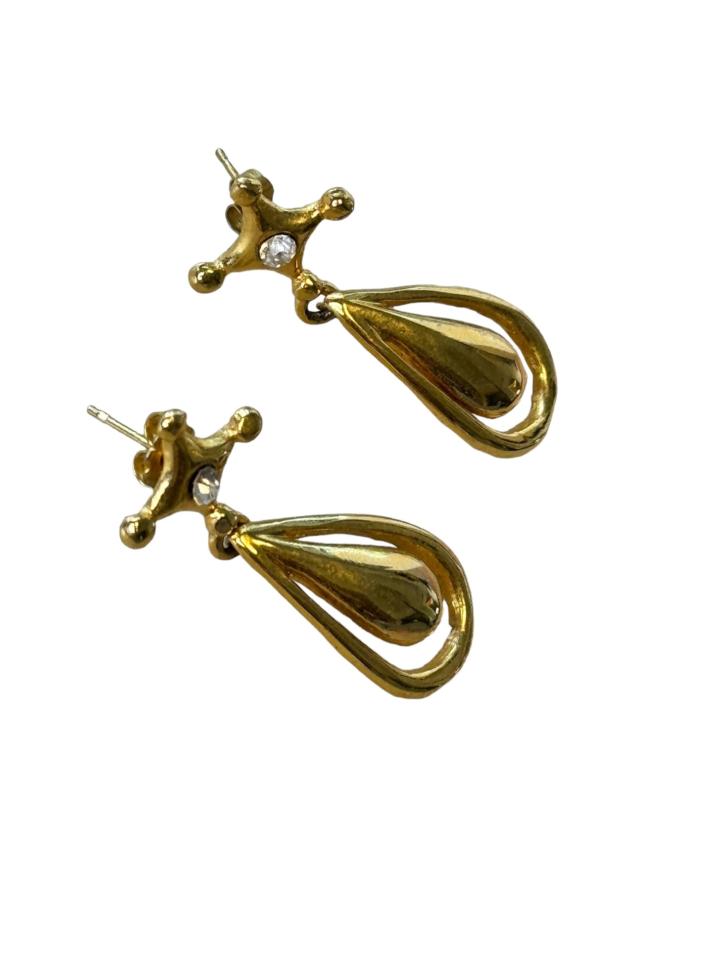 1990s Gold + Diamanté Star Drop Earrings