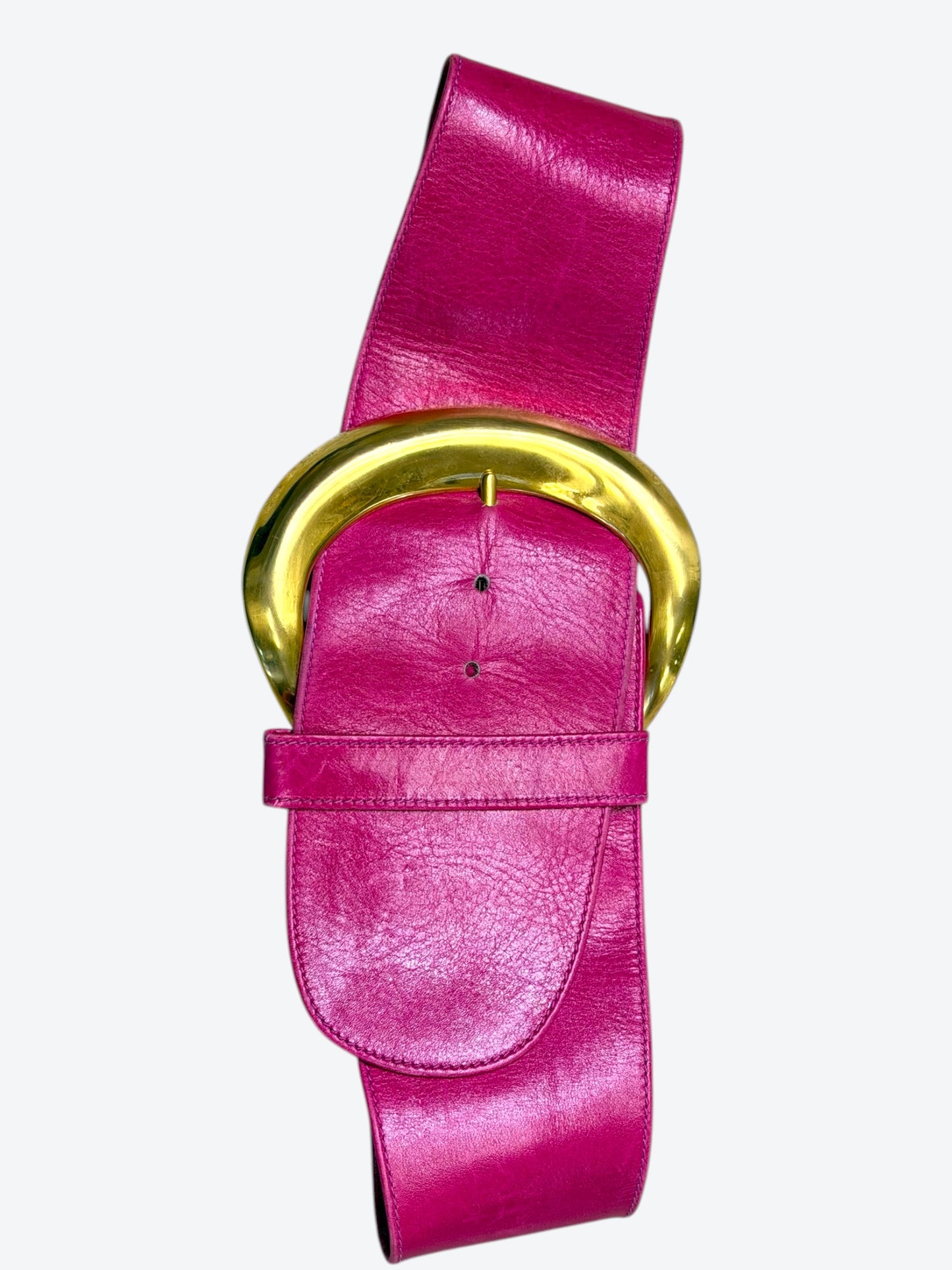1990s/Y2K Donna Karen New York Obi Hot Pink Wide Leather + Brass Buckle Belt