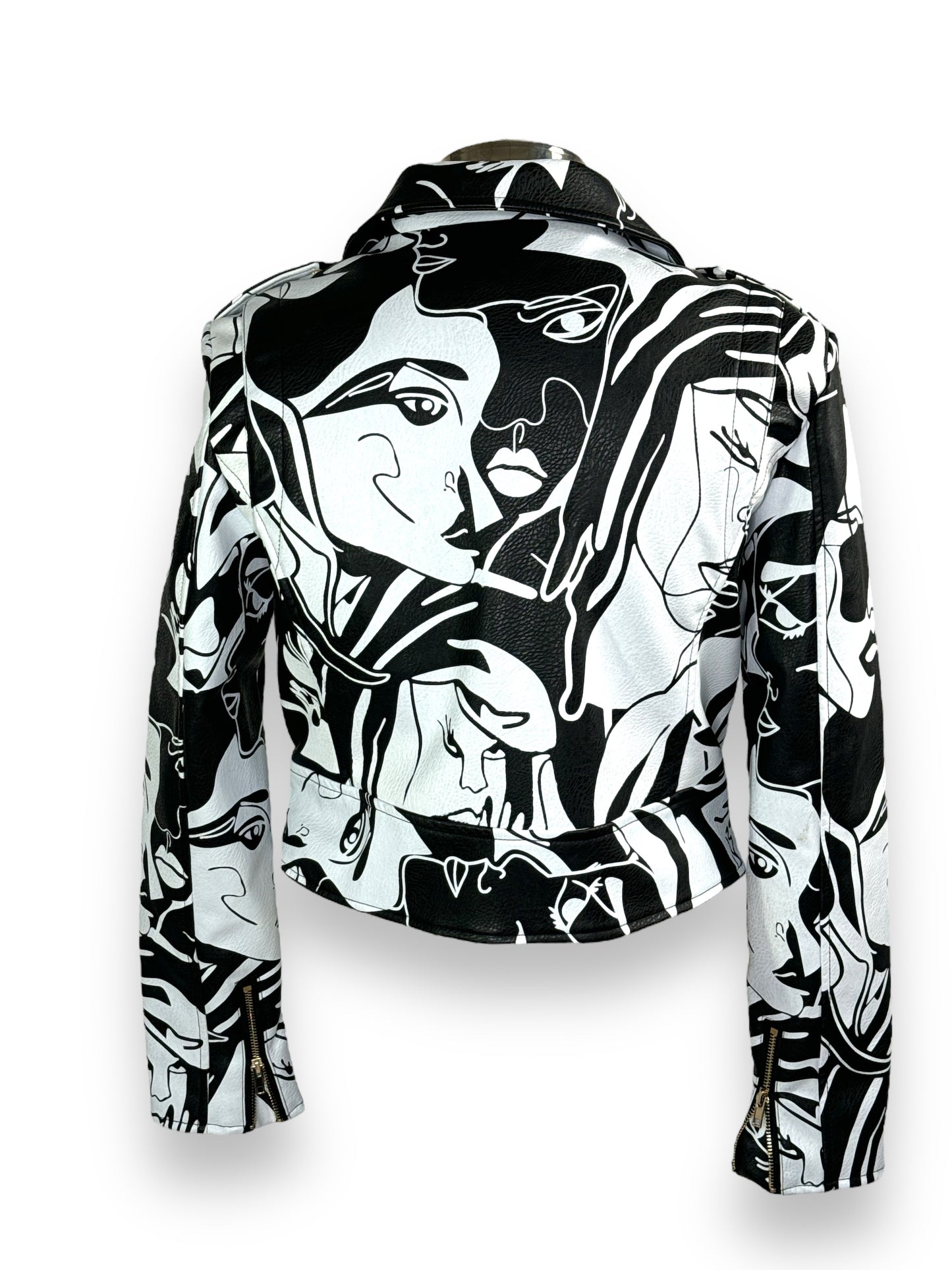 Trend: Azalea Wang Graffiti Black + White Vegan Moto Jacket